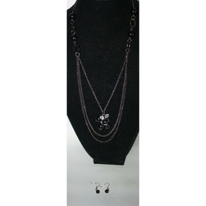 3/$15 Black Beaded Necklace & Matching Earrings Triple Strand New Womens Jewelry